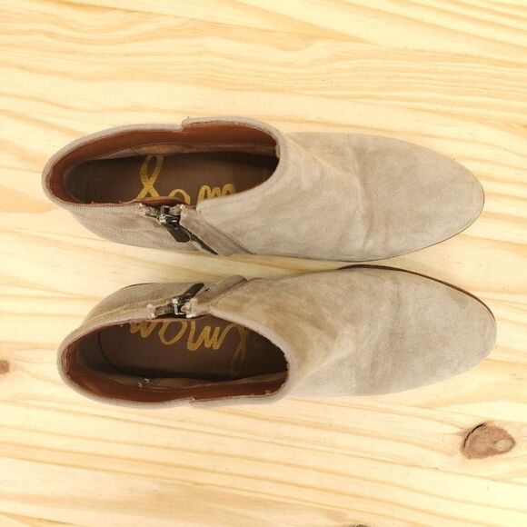 Sam Edelman Petty Women's Booties Sz 6.5 Gray Suede Stacked Heel Ankle Boots - Picture 3 of 11